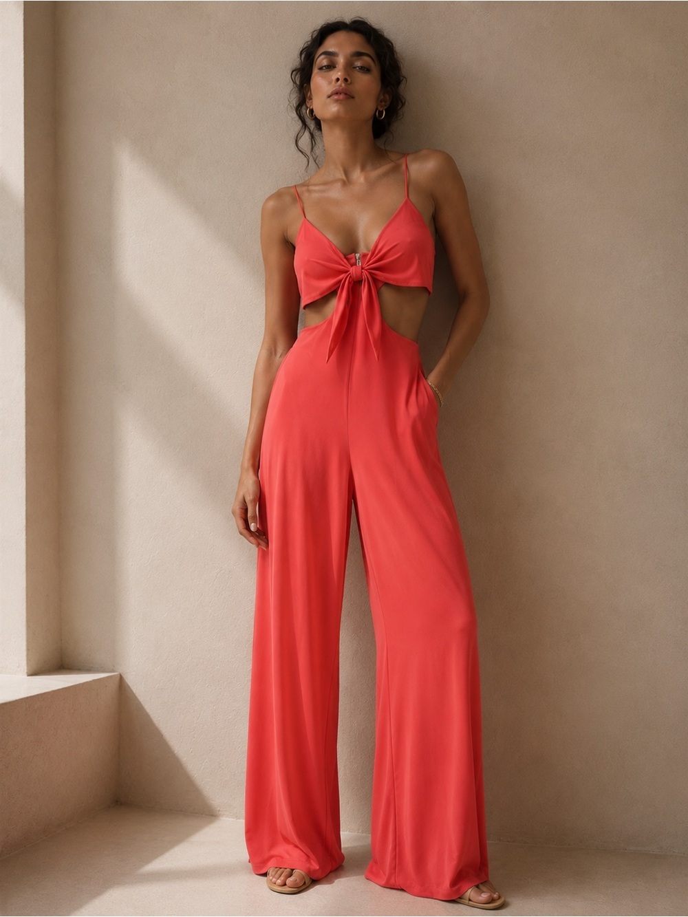 Relish Tuta Hiroe Coral Cutout Wide Leg Jumpsuit NWT Made In Italy